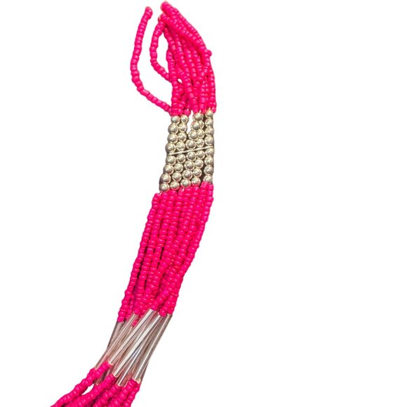 Several Strand Pink Beaded Necklace & Earring Set - Picture 4 of 5